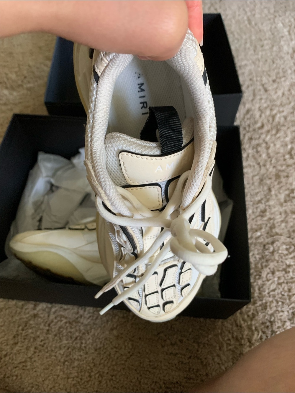 AMIRI Cream and Black Leather Mesh Sneakers